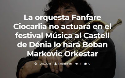 La orquesta Fanfare Ciocarlia no actuará en el festival Música…